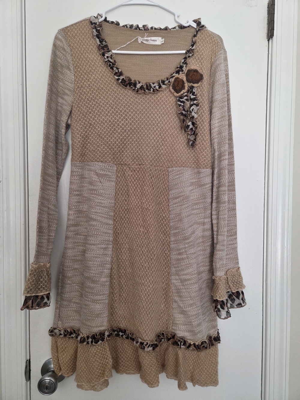 Simply Couture Bohemian Animal Print Ruffle Tunic Dress Size L NWOT
